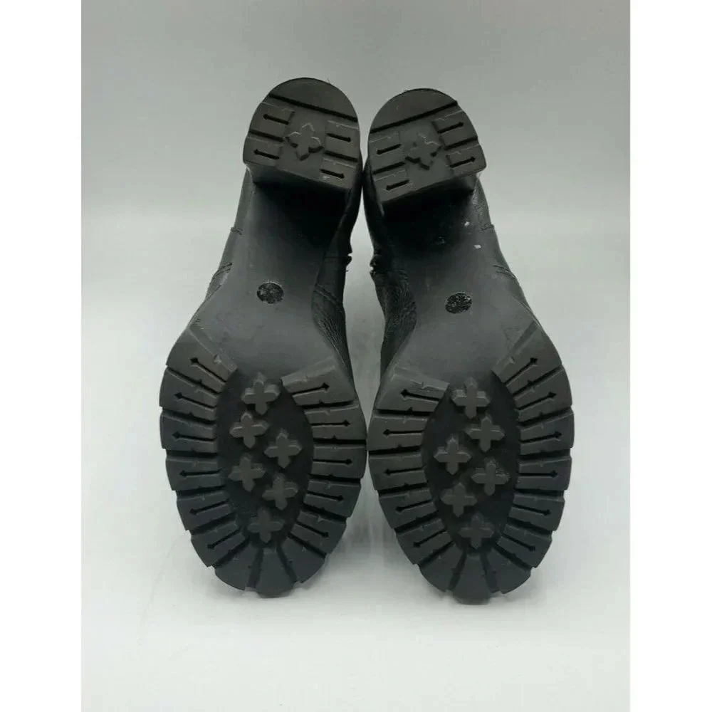 Tory Burch Leigh Black Leather Lug Sole With Logo Boots River Rock SZ 7.5   NWOB